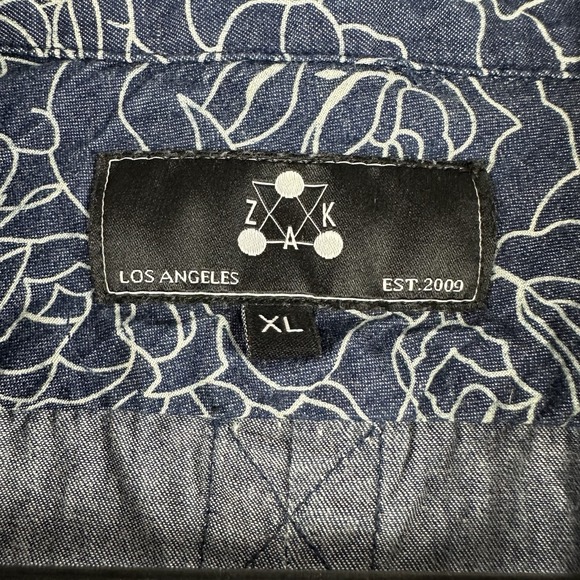 Zak Los Angeles Button Up Shirt Men's XL Chambray Blue Floral 100% Cotton - Picture 2 of 8